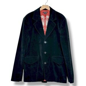 Guess Premium Mens L Black Corduroy Blazer Jacket with Red Eagle Lining Gothic